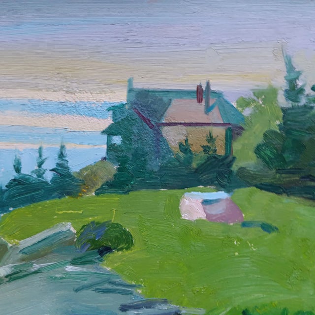 American Walking Along the Rocky Shore With Irises Original Oil Painting For Sale - Image 3 of 3