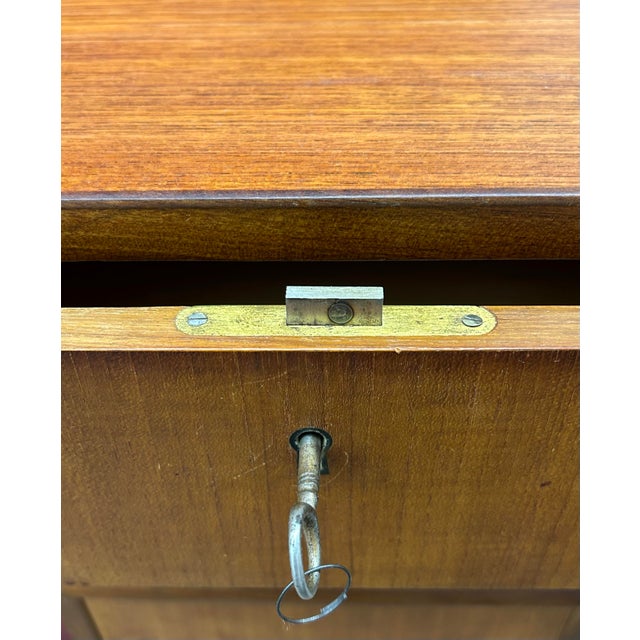 1960s Danish Teak Mid Century Modern Freestanding Desk With Bookshelf Back With Original Key For Sale - Image 9 of 9