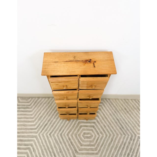 Wood Vintage Pine Apothecary Cabinet 10 Drawer Wood Knobs Small Storage Antique Style For Sale - Image 7 of 8