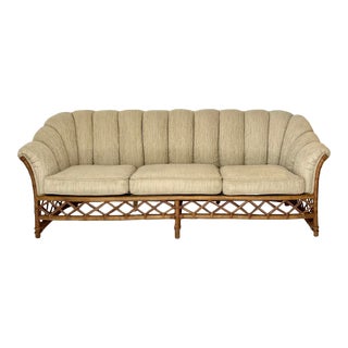 Vintage Ficks Reed Upholstered Woven Rattan Sofa For Sale