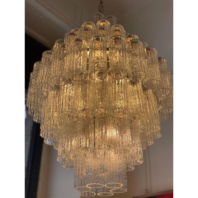 "tronchi" murano glass chandelier, attributed to venini and dating from the 1960s. A classic example of italian mid-...