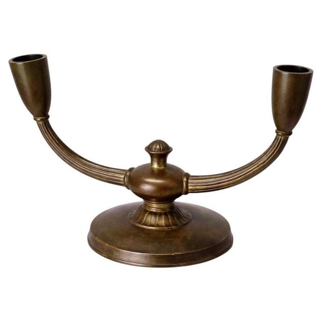 Brown Swedish Art Deco Bronze 2-Arm Candelabra from GAB, Sweden, 1930s For Sale - Image 8 of 8