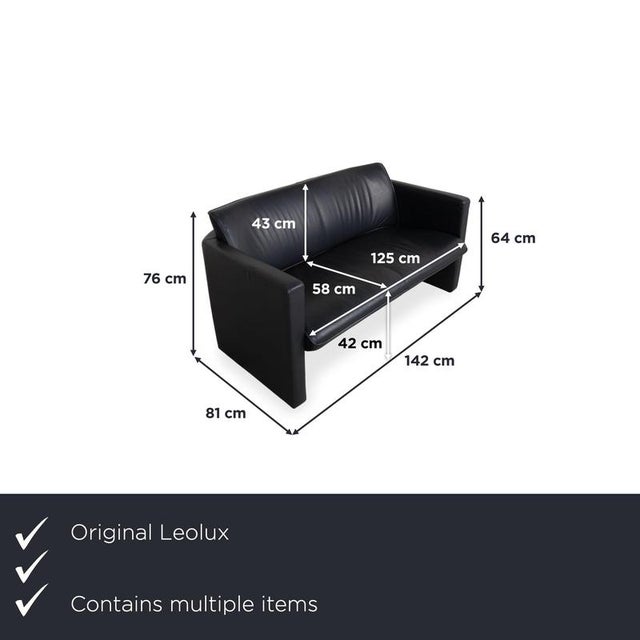 Modern 3-Seater and 2-Seater Sofas and Ottoman in Dark Blue Leather from Leolux, Set of 3 For Sale - Image 3 of 18