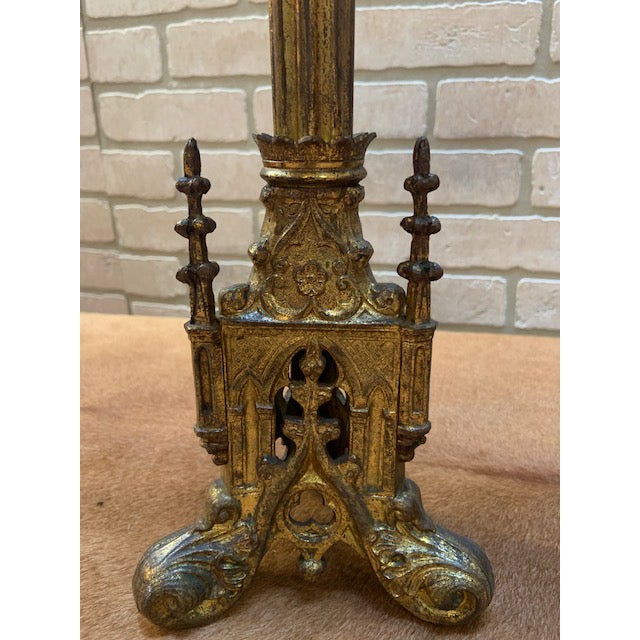 Antique Brass Ornate Religious Gothic Church Altar Candle Holdersa