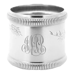 Antique Victorian Sterling Silver Napkin Ring With Ferns, Flowers, & Leaves
