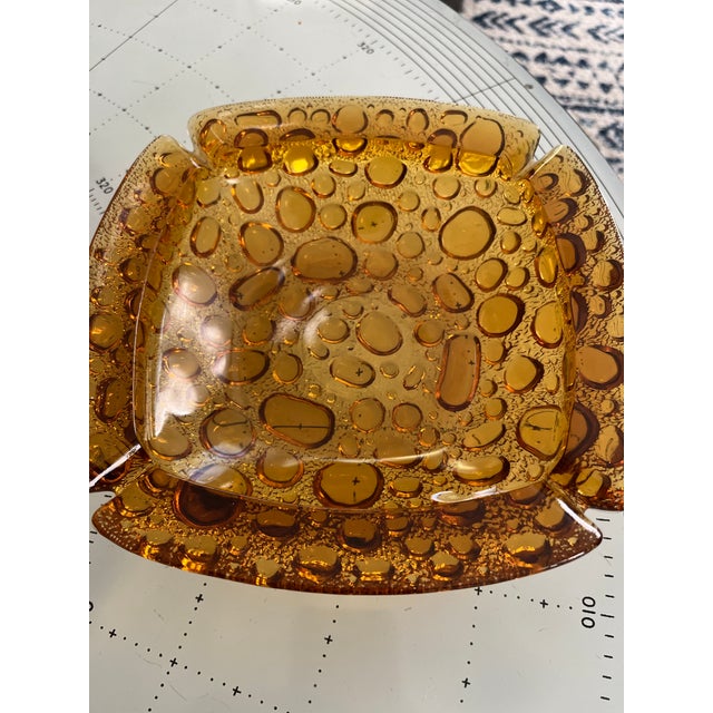 Mid-Century Modern 1970s Libbey Pebble Beach Glass Ashtray in Amber For Sale - Image 3 of 8