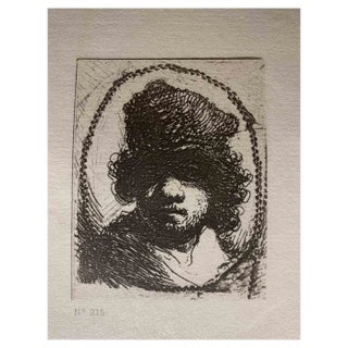 Charles Amand Durand after Rembrandt, Self-Portrait in a Fur Cap, Engraving, 19th Century For Sale