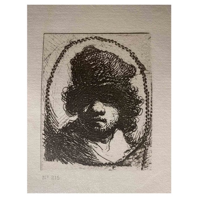 Charles Amand Durand after Rembrandt, Self-Portrait in a Fur Cap, Engraving, 19th Century For Sale
