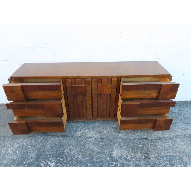 Lane Furniture Lane Brutalist Mid Century Modern Long Dresser Tv Cabinet 6304 For Sale - Image 4 of 17