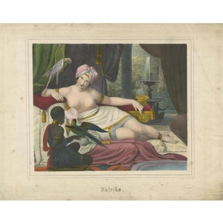 After Schrödter, Ulrika, Reclining Woman with Parrots, 1840, Lithograph For Sale