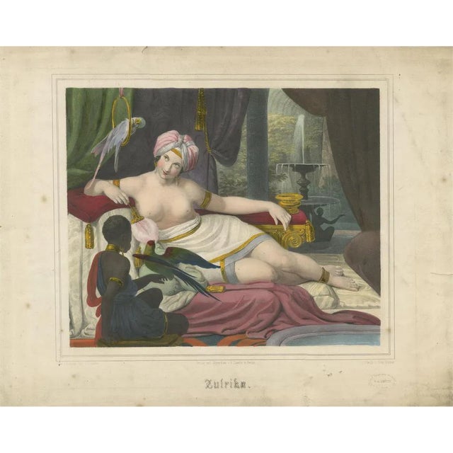 After Schrödter, Ulrika, Reclining Woman with Parrots, 1840, Lithograph For Sale
