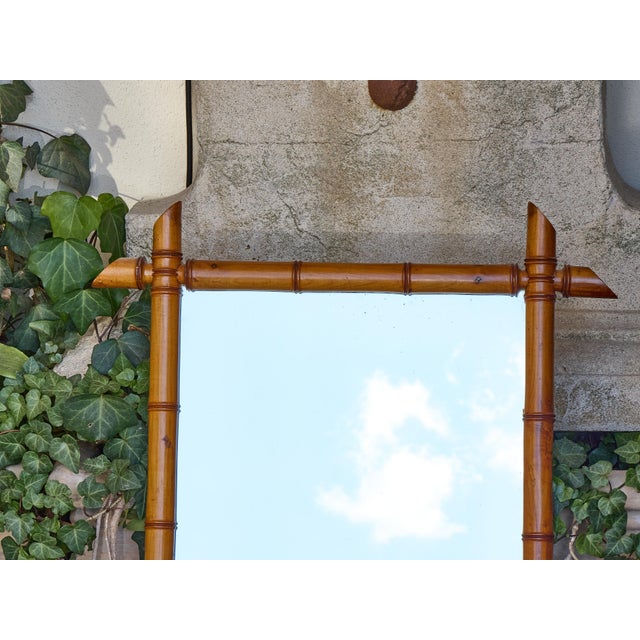 Glass French Faux Bamboo Walnut Mirror with Pierced Corners, circa 1900 For Sale - Image 7 of 12