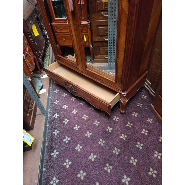 Antique French Louis XV Walnut Armoire Dual Beveled Mirrored Doors For Sale In San Diego - Image 6 of 12