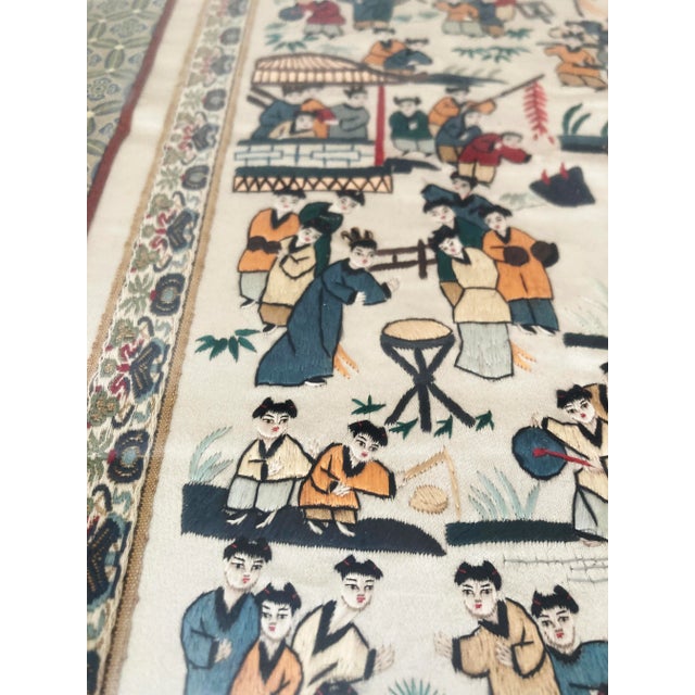 Antique Chinoiserie Silk Embroidered Panel, 100 Children Circa 1900 For Sale In Louisville - Image 6 of 13