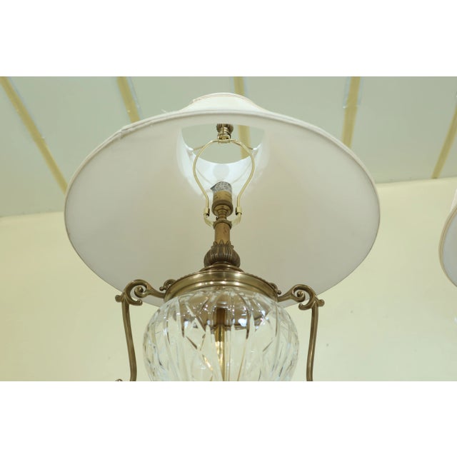 2000 - 2009 Decorative Crafts Crystal & Brass Urn Table Lamps - a Pair For Sale - Image 5 of 10