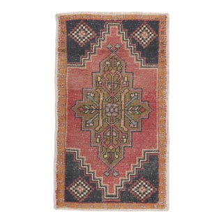 Mid 20th Century Traditional Turkish Entry Rug – Geometric Medallion & Floral Motifs -1' 9'' X 3' 4'' For Sale
