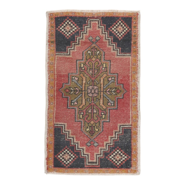 Mid 20th Century Traditional Turkish Entry Rug – Geometric Medallion & Floral Motifs -1' 9'' X 3' 4'' For Sale