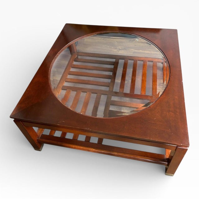 Brown Cherry Coffee Table with Glass Insert from Stickley, 2001 For Sale - Image 8 of 9