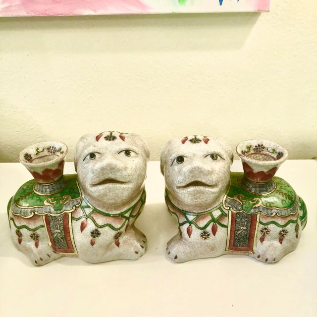 Off-white 1980s Foo Dog Candle Holders - a Pair For Sale - Image 8 of 8