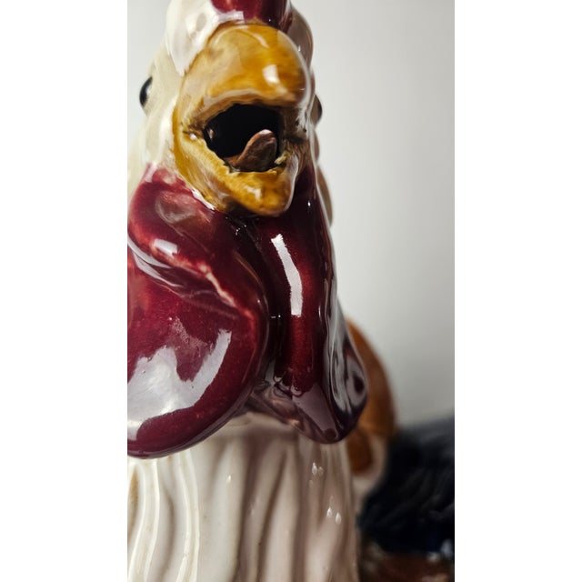 Pair of Large Vintage Majolica-Style Ceramic Rooster Sculptures – 17" Tall For Sale - Image 4 of 11
