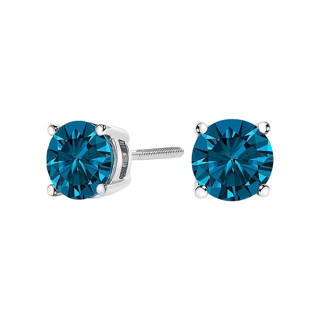 Contemporary 14K White Gold 2.00 Cttw Blue Lab Grown Diamond Stud Earrings with Screw Backs, A Pair For Sale - Image 3 of 5