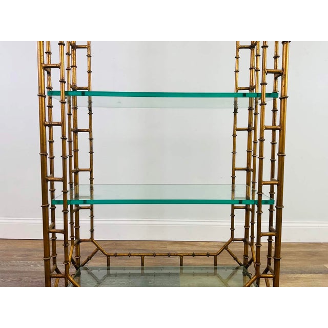 Late 20th Century Chinoiserie Style Faux Bamboo Etagere With Glass Shelves For Sale - Image 5 of 12
