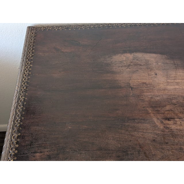 Vintage Mid-Century South Asian Hand Carved Wood and Brass Desk For Sale - Image 10 of 11