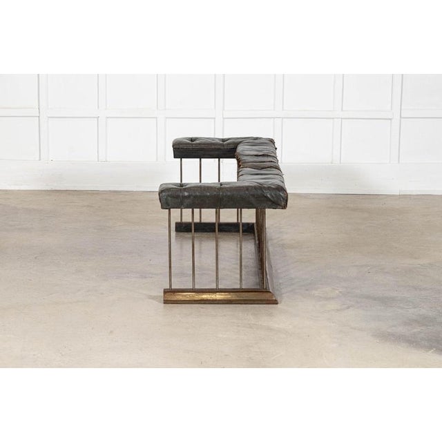 Circa 1890 large 19thc english iron & brass club fender for upholstery seat. W177 x d59.5 x h10 cm frame w169.5 x d54 x...