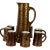 1930s Handcrafted, Artisan – Ceramic Large, Pitcher, and Eight Tankards-in a Hammered Copper Lusterware Finish - Set of 9 For Sale