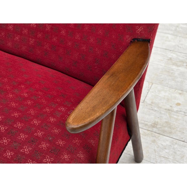 Danish 2-Seater Sofa in Red Fabric with Beech Legs and Armrests, 1960s For Sale - Image 15 of 17