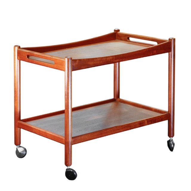 Danish Teak Bar Cart or Serving Trolley by Hans J. Wegner for Andreas Tuck, 1960s For Sale