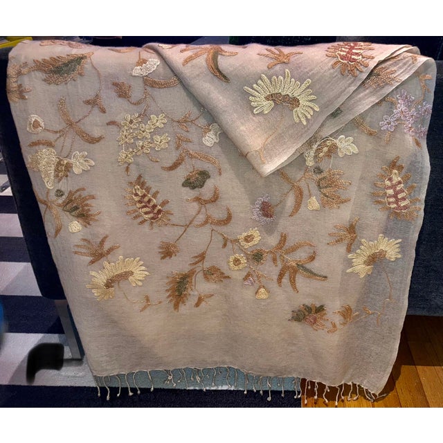 Transitional Garden Party Embroidered Floral Decorative Throw Shawl For Sale - Image 3 of 11