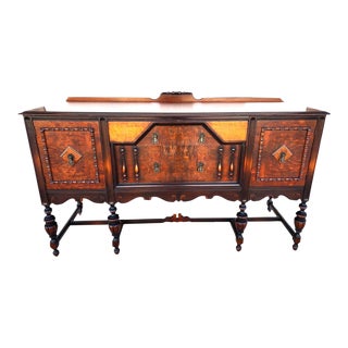 Antique Buffet Sideboard Jacobean Revival Walnut Burl Early 20th Century For Sale