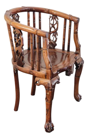 Hand Carved Wood Horseshoe Armchair