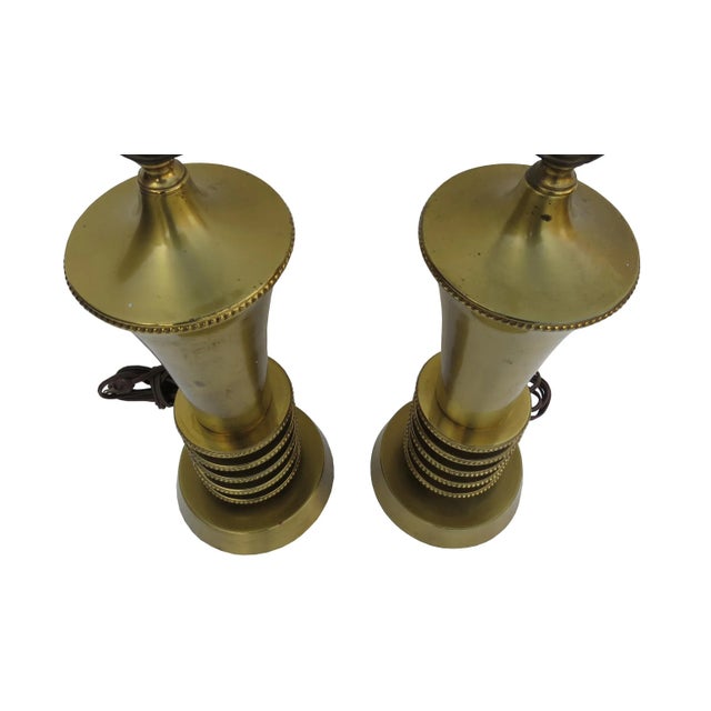 Metal Art Deco Machine Age Brass Table Lamps - a Pair For Sale - Image 7 of 11