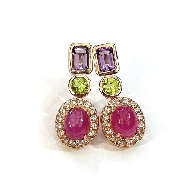 Bochic "Capri" Ruby, Amethyst, & Peridot Necklace Set in 18K Gold & Silver For Sale - Image 12 of 16