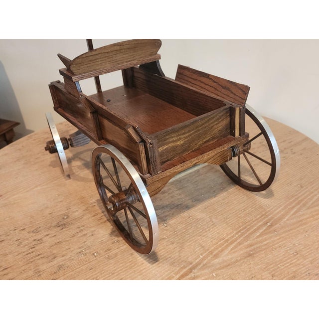 Brown Vintage Hand Crafted Decorative Oak Pull Toy Wagon For Sale - Image 8 of 9