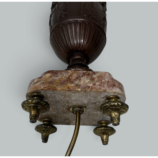 Antique Pair French Bronzed Townley Pair Table Lamps Rouge Marble Grand Tour 19c For Sale - Image 11 of 11