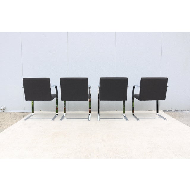 Ludwig Mies Van Der Rohe Brno Flat Bar Chairs in Gray Wool by Gordon - Set of 4 For Sale - Image 11 of 18