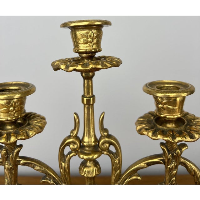 Vintage French Brass Ornate Candleholders, Set of 2 For Sale - Image 5 of 13