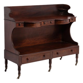 Antique Massachusetts Sheraton Double Washstand 6 Drawers Straight Gallery Server For Sale