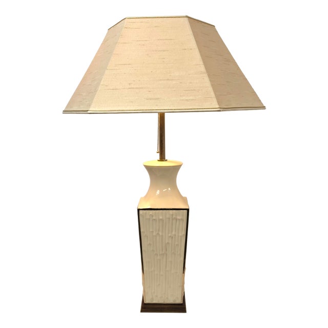 Vintage Italian Porcelain Table Light in Bamboo by Agostinelli Bassano for Bassanos Ebanistery, 1970s For Sale