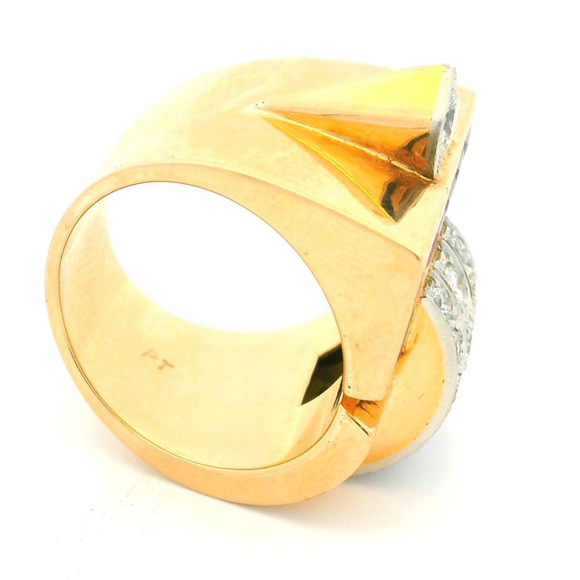 Retro 18k Gold Ruby and Diamond Tank Ring, Circa 1940s, Size 8 For Sale - Image 9 of 10