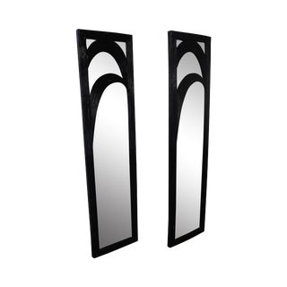 Mid-Century Black Painted Reeded Design Mirrors - A Pair For Sale