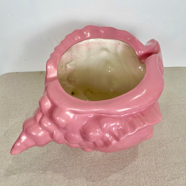 Boho Chic Vintage Pink Ceramic Shell Planter For Sale - Image 3 of 6