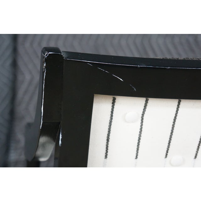 Mid Century Diminutive Black Lacquer Tufted & Striped Chinoiserie Arm Chair For Sale - Image 15 of 18