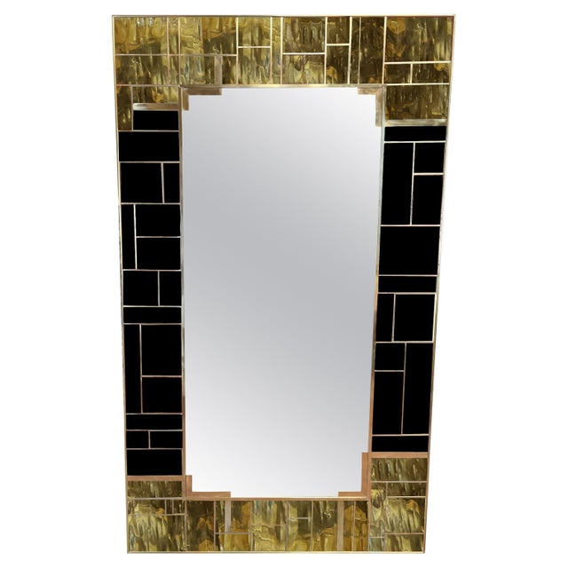 Not Yet Made - Made To Order Black Murano Glass and Brass Wall Mirror with Square Geometric Trim from Justfurnituress SRL For Sale - Image 5 of 5