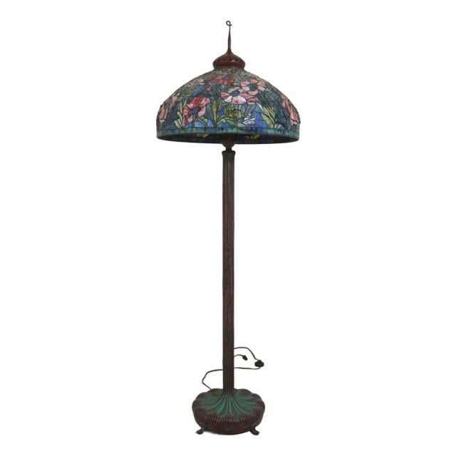 Louis Comfort Tiffany Style Oriental Poppy Floor Lamp For Sale