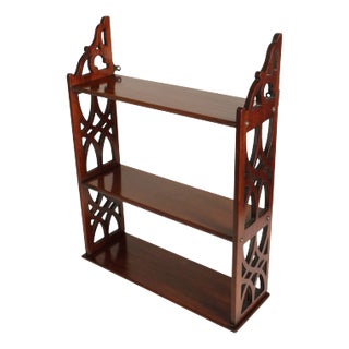 1940's Vintage Chippendale Style Carved Mahogany Hanging Etagere Wall Shelf For Sale