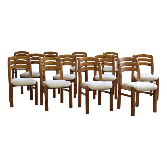 Vintage Danish Pine Dining Chairs attributed to Dyrlund, 1970s-1980s, Set of 12 For Sale